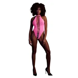 Neon High-Cut Bodysuit od Shots - UV Reaktivan, Rastegljiv, Neon Roze/Zelen