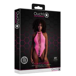 Neon High-Cut Bodysuit od Shots - UV Reaktivan, Rastegljiv, Neon Roze/Zelen