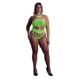 OUCH! Neon Body sa Grčkim Dekoltom UV Reaktivan - Neon Roze, Veličina XS/XL