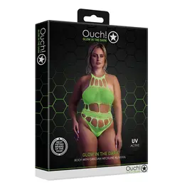 OUCH! Neon Body sa Grčkim Dekoltom UV Reaktivan - Neon Roze, Veličina XS/XL