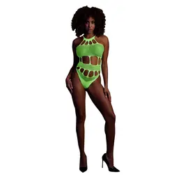 OUCH! Neon Body sa Grčkim Dekoltom UV-Aktiviran Roze XS/XL