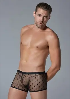 Male Power Star Boxer S/M - Ultra Sheer Motif, Open Back Design