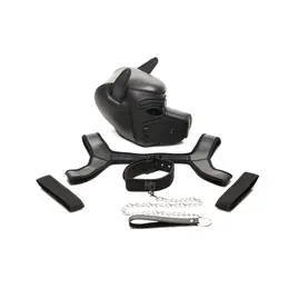 XR Brands Full Pup Gear Set crni - neoprenska maska, pojas i pribor