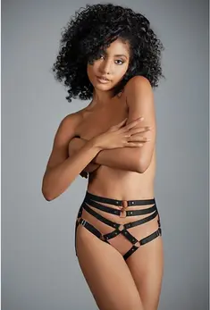 Leg Avenue Ava Strappy Open Panties Adjustable One Size Black