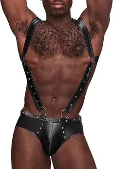 Male Power Uranus Harness Jock Briefs S/M Black - With Suspender Straps