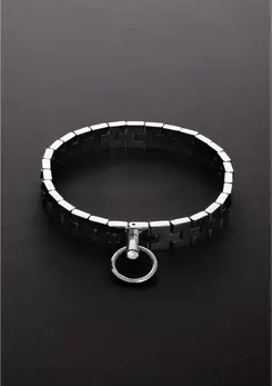 Ouch! Watchband Style Adjustable Collar with Gem Lock 43cm Black
