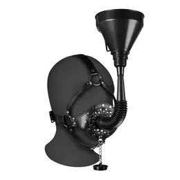Shots Open Mouth Gag Head Harness Black with Detachable Funnel System