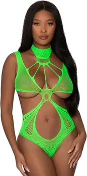Magic Silk Seamless Teddy Jedna veličina Lime – visoki izrez, mrežasti akcenti