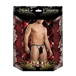 Male Power Jouster Contour-Fit G-String S/M Black with Stud Accents