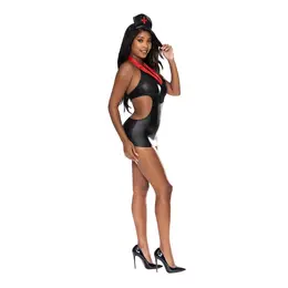 Magic Silk Night Nurse Dress S/M Black - Costume Set with Headband