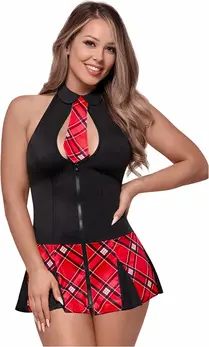 Magic Silk Coed Cutie S/M Halter Dress Set Red with Tie Necklace