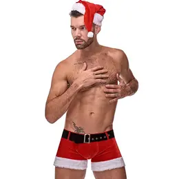 Male Power Santa Claus Costume Set S/M with Plush Trim and Belt