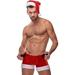 Male Power Santa-Inspired Costume Set L/XL - Festive Plush Trim