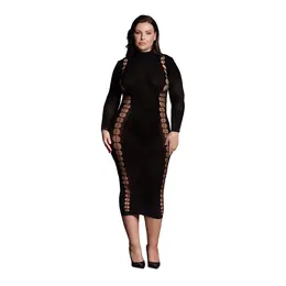 Passion Carme XI Plus Size Elegantna Haljina sa Visokim Okovratnikom Crna XL-XXXXL