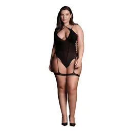 Metis XVI Plus Size Bodysuit with Garters and Criss-Cross Neckline