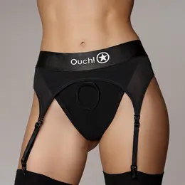 Shots Vibrirajući tanga harness sa podesivim podvezicama Crna XS/S