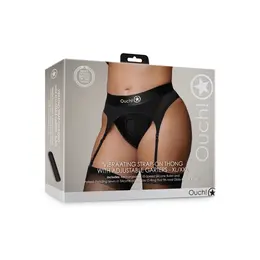 Shots Vibrantni Podesivi Strap-On Tanga XL/XXL sa Podvezicama Crna