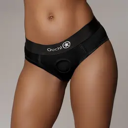 EasyToys Vibrantne Visoko Rezane Strap-On Gaćice M/L Crna sa 10-Brzinskim Bulletom