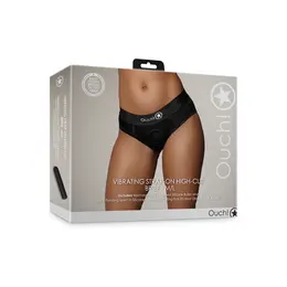 EasyToys Vibrantne Visoko Rezane Strap-On Gaćice M/L Crna sa 10-Brzinskim Bulletom