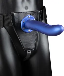 Ouch! Teksturirani zakrivljeni šuplji strap-on 20 cm podesivi sistem crna