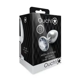 Ouch! Aluminijumski intimni čep Medium sa okruglom gem bazom - Srebrni