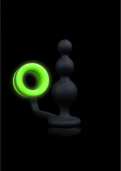 Ouch! Glow-in-the-Dark Beaded Plug & Support Ring - Luminous Green