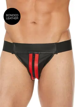 Svenjoyment Plain Front Zip Leather Jockstrap Black L/XL