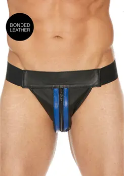 Ouch! Kožni Jockstrap sa Ravnim Prednjim Delom i Rajsferšlusom S/M Crni