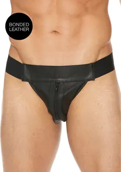 Kožni Jockstrap sa Ravnim Prednjim Delom i Rajsferšlusom Crni L/XL