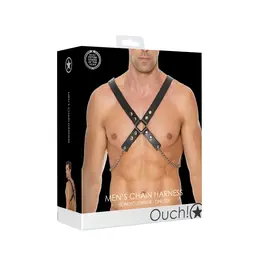 Kiotos Men’s Adjustable Leather & Steel Chain Chest Harness Black