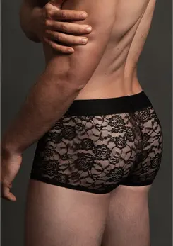 Dreamgirl Lace Boxer Shorts S/M - Sheer, Stretch Waistband, Black