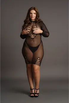 Rimba Plus Size Dugi rukav Mrežasta haljina Crna XXL-5XL