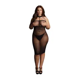 SoftLine Visoki vrat Duga haljina XXL-5XL Mrežasta Crna Kontrasti