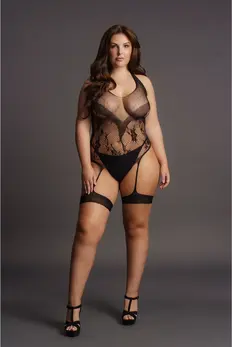 Dreamgirl Plus Size Halter Teddi sa kamenčićima, Bez međunožja