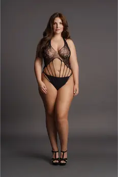 Obsessive Strappy Lace Teddy Plus Size - Elegantan Rastegljivi Bodysuit XXL-5XL