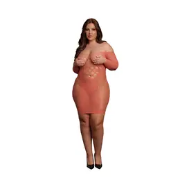 Leg Avenue Queen Size Dugi Rukav Mrežasta Mini Haljina Crna XL-4XL