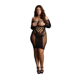 Pink Lipstick Plus Size Kontrastna Mrežasta Dugi Rukav Mini Haljina XXL-5XL