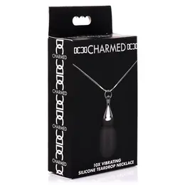 XR Brands Vibrating Teardrop Necklace Black Silicone - Fashionable Discreet Wearable