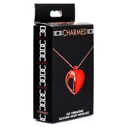XR Brands Vibrating Silicone Heart Necklace Red - Discreet Wearable, 10 Modes