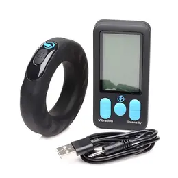 XR Brands E-Stim Silicone Intimate Ring with Vibration & Remote Black