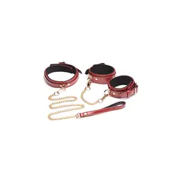 XR Brands Bondage Komplet Burgundski PU Koža Podesivi 6-Delni Set