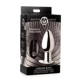XR Brands Chrome Blast Large - Rechargeable Metal Plug with Remote