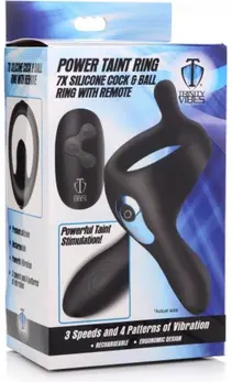 XR Brands Power Taint Silicone Dual Stimulation Ring Black Remote 4.4in