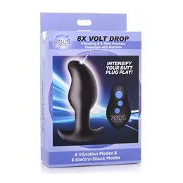 XR Brands Volt Drop Silicone Prostate Device with Vibration & E-Stim, Remote