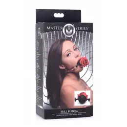XR Brands Full Bloom Silicone Ball Gag Red-Black Rose Adjustable Strap