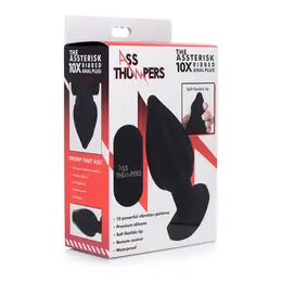 XR Brands Assterisk Ribbed Vibrating Plug Silicone Remote Black