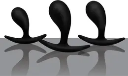 XR Brands Dark Droplets 3-delo Zakrivljeni Analni Trener Set Crni Silikon