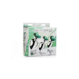 XR Brands Emerald Gem Metal Plug Set 3pcs Green Aluminum Alloy