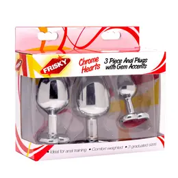 XR Brands Red Jewel Metal Plug Set 3 Sizes - Aluminum, Red Heart Base