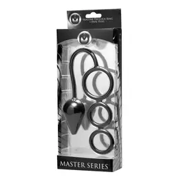 XR Brands Master Series Triple Threat Silicone Ring & Plug System Black
